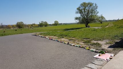 Steinschlange entlang des Elbradweges in Dresden.